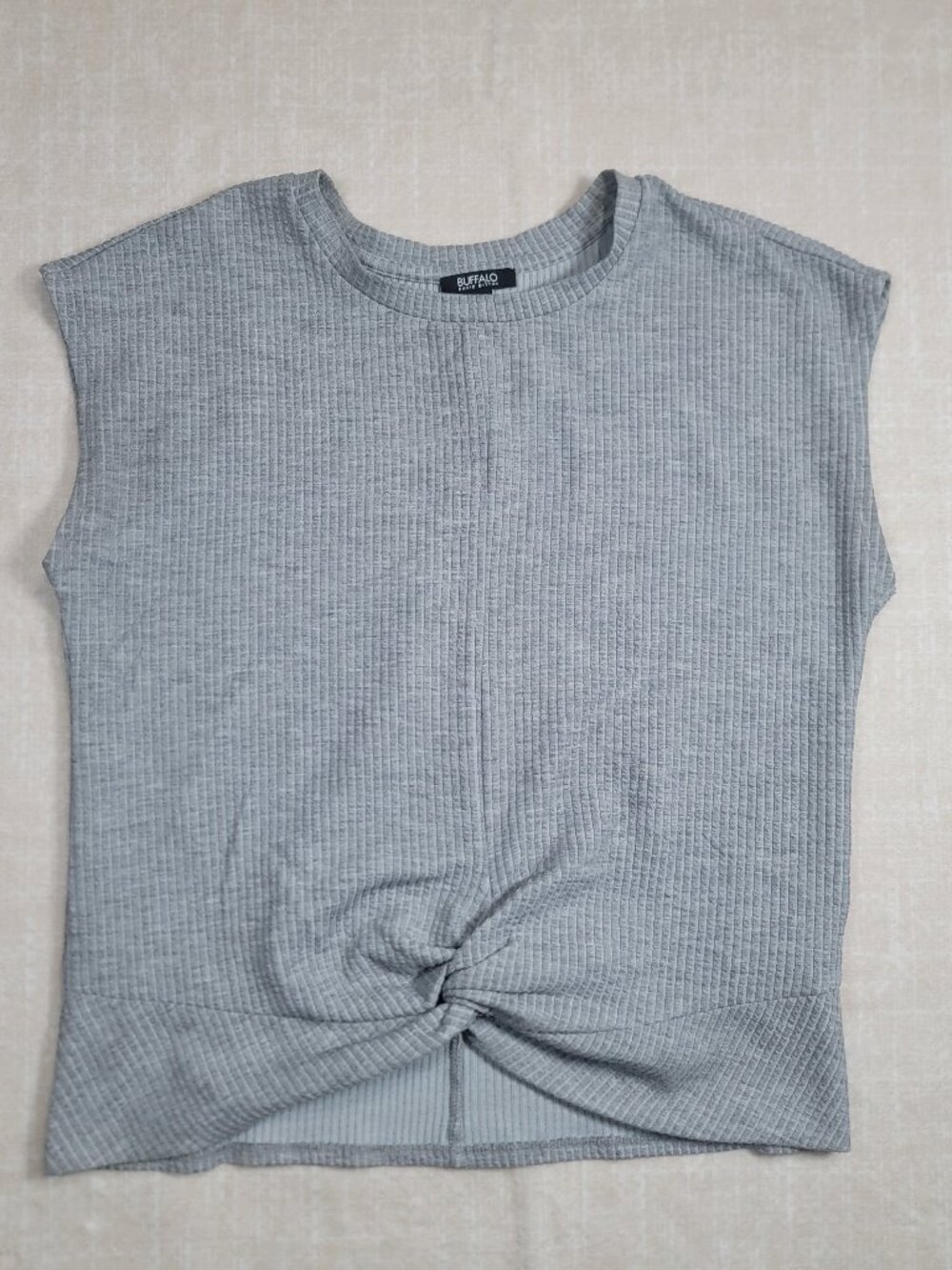 Buffalo David Bitton Rib Knit Twist Front Sleeveless Top Size S Gray